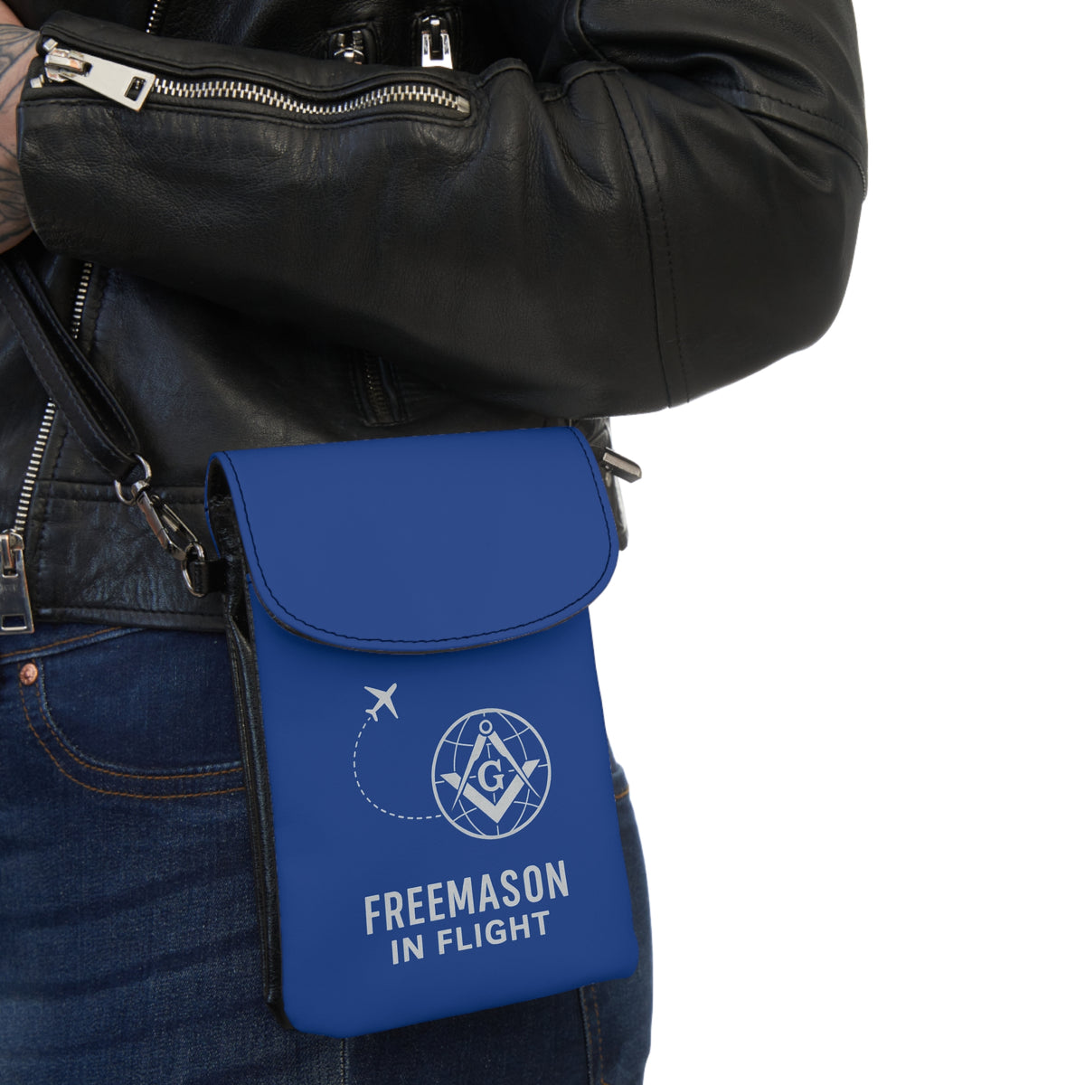 Master Mason Blue Lodge Cell Phone Wallet - Freemason In Flight Blue Microfiber Leather - Bricks Masons
