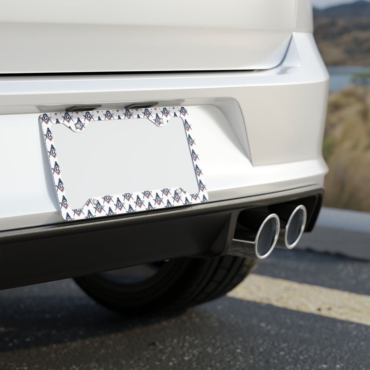 Master Mason Blue Lodge License Plate Frame - Square & Compass G with US Flag - Bricks Masons