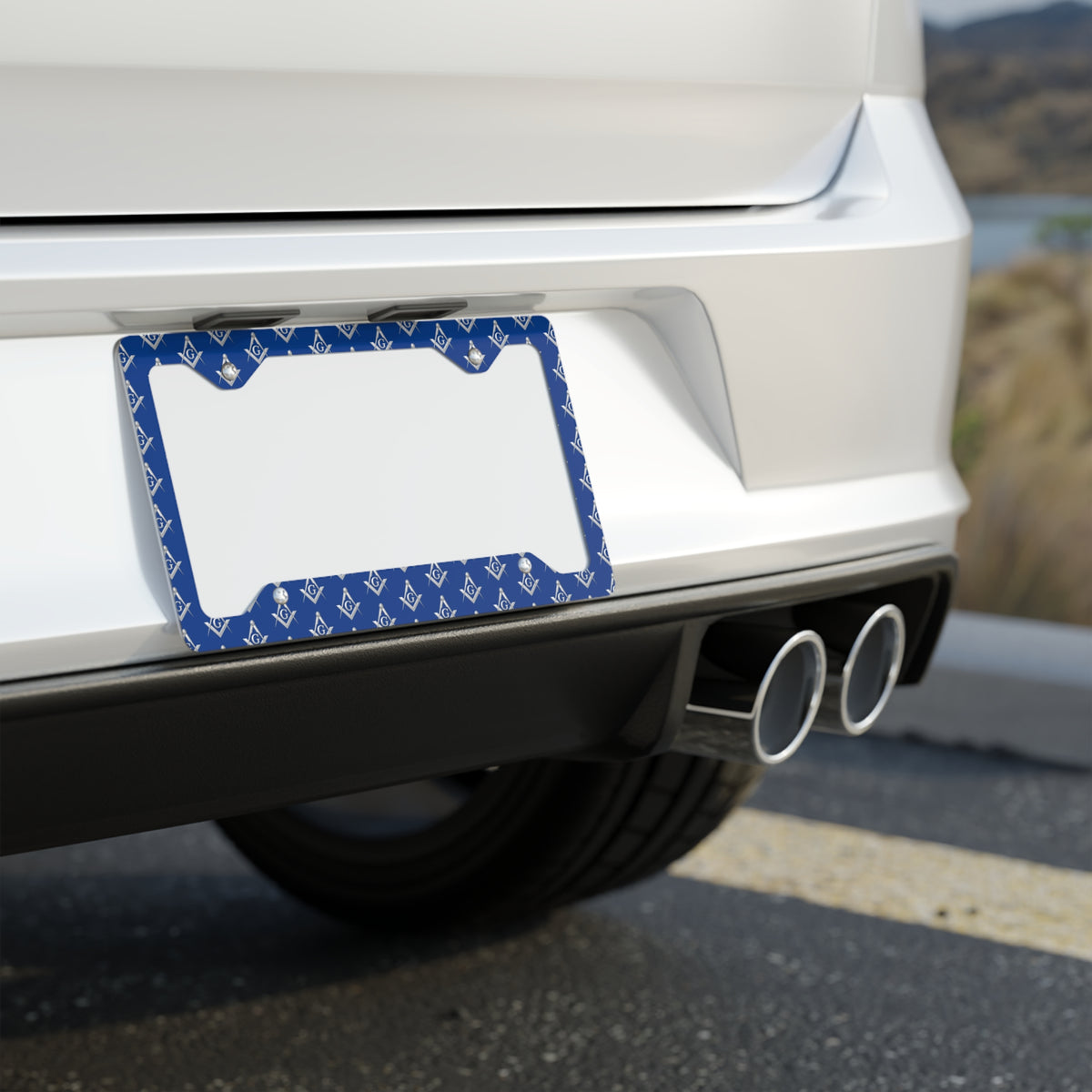 Master Mason Blue Lodge License Plate Frame - Blue & Silver Square & Compass G - Bricks Masons