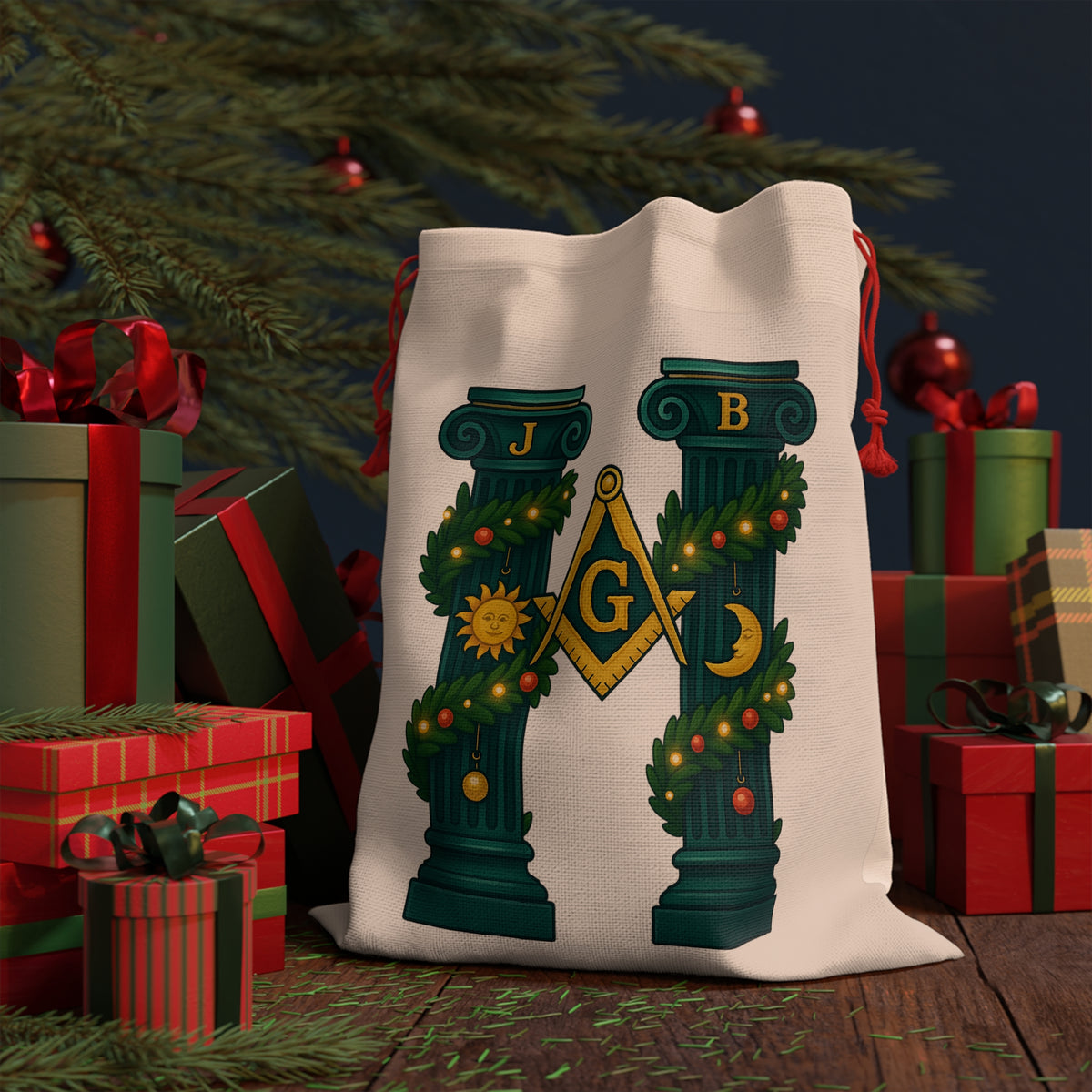 Master Mason Blue Lodge Gift Bag - Durable Polyester S&C G with Pillars - Bricks Masons