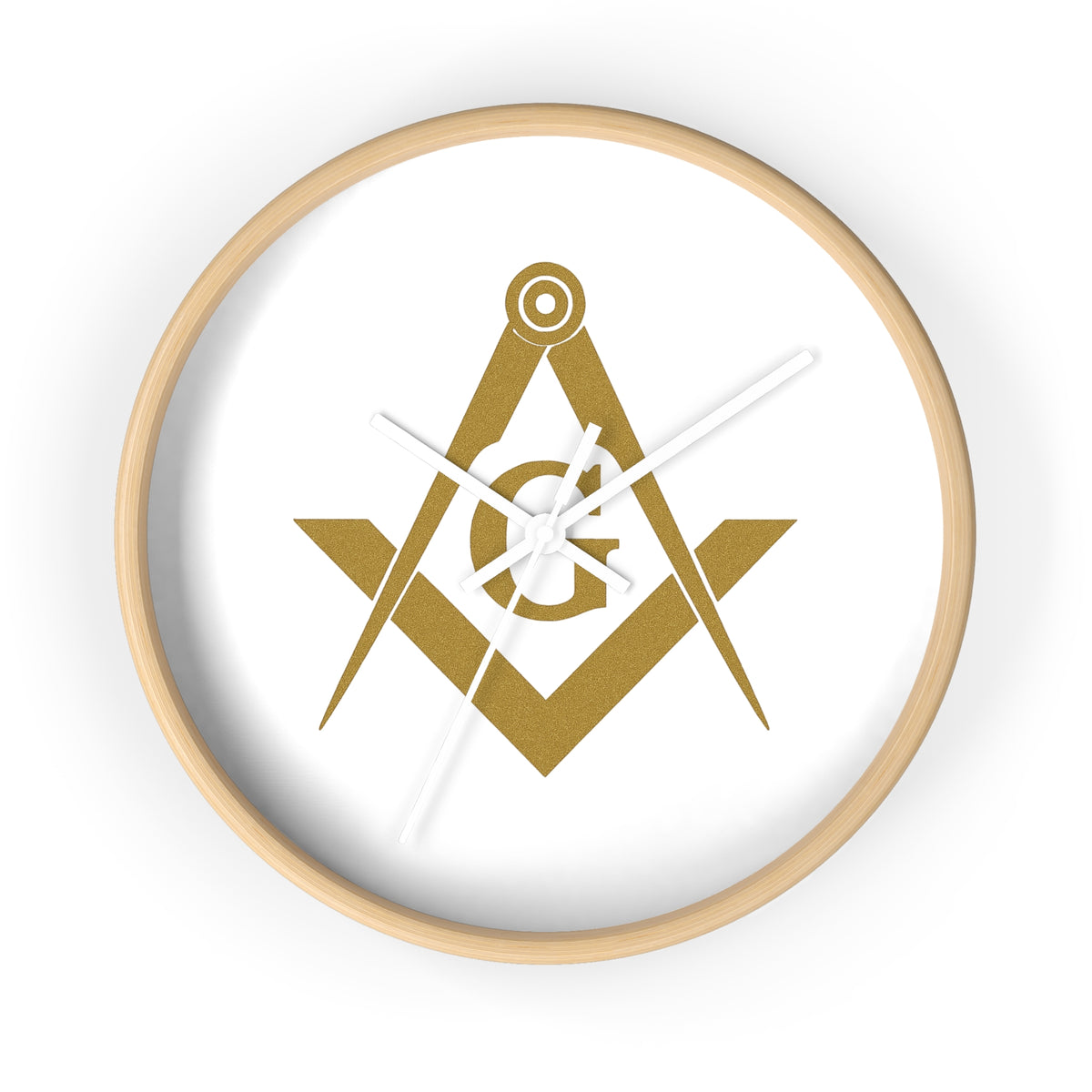 Master Mason Blue Lodge Clock - Golden Square & Compass G on White Dial - Bricks Masons