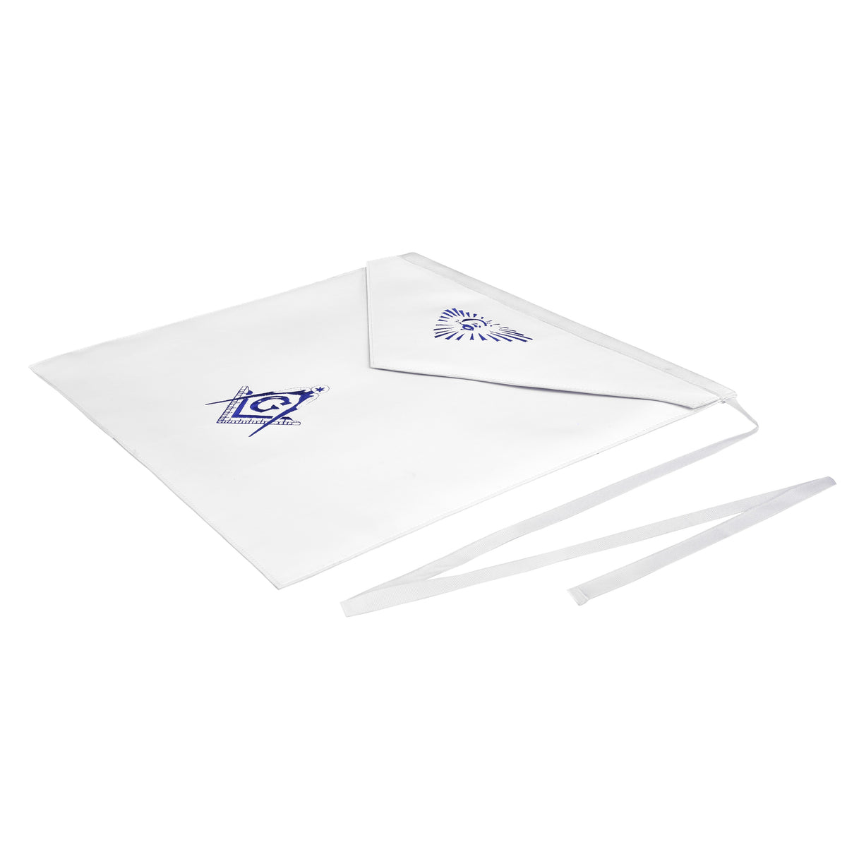Master Mason Blue Lodge Apron - All White With Blue Square & Compass G - Bricks Masons