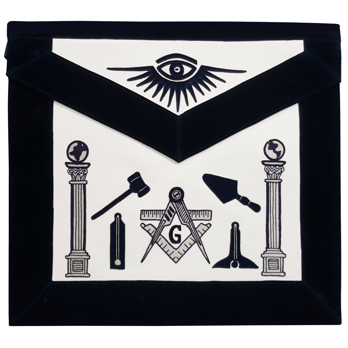 Blue Lodge Apron - Black Hand Embroidery - Bricks Masons