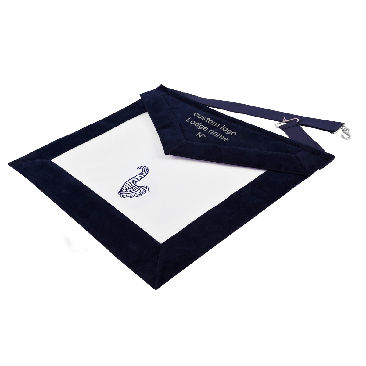 Junior Steward Blue Lodge Officer Apron - Navy Velvet With Silver Embroidery Thread - Bricks Masons