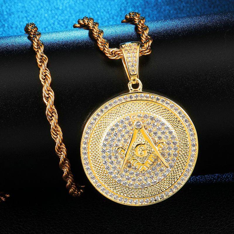 Master Mason Blue Lodge Necklace - Square and Compass G Zircon Stone - Bricks Masons