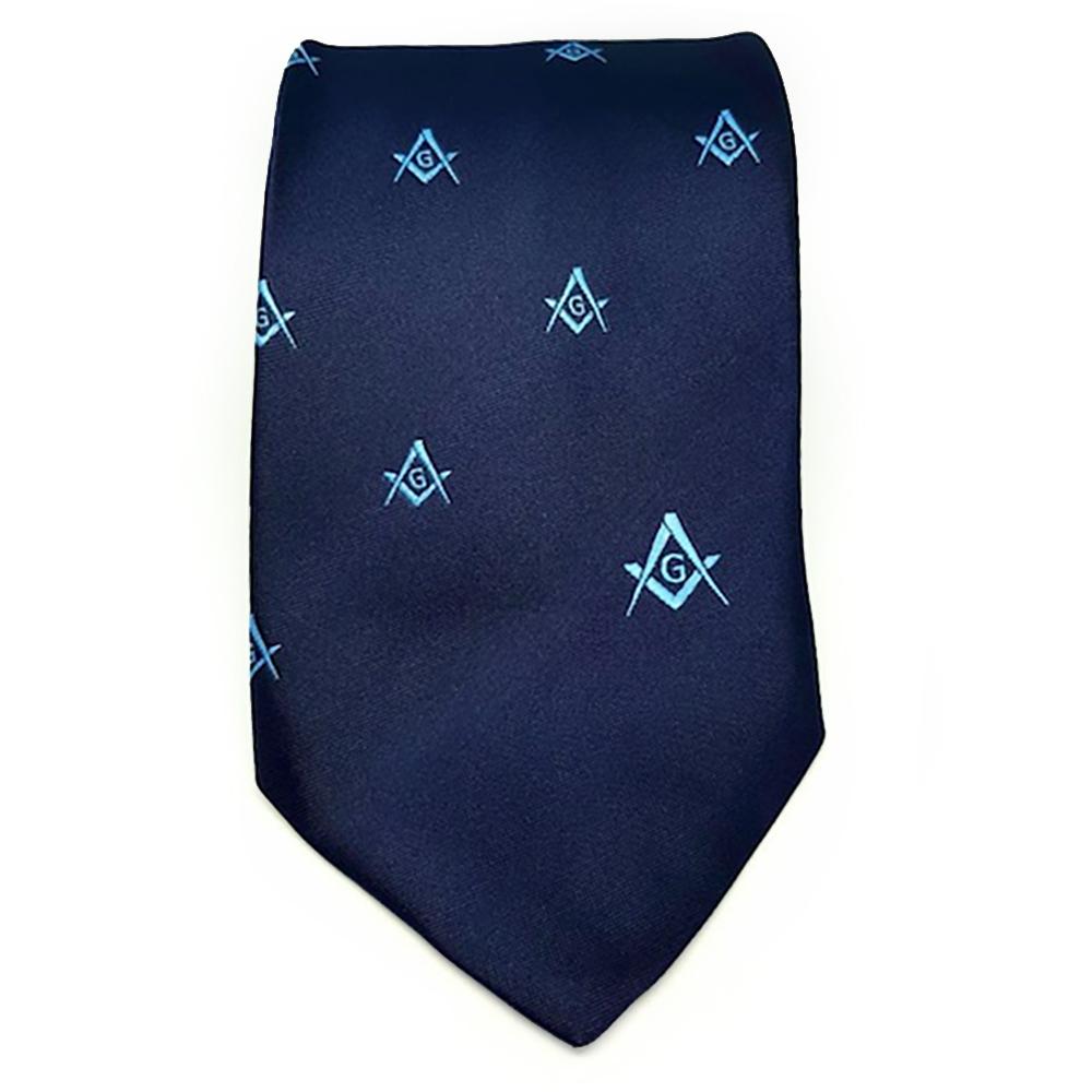 Master Mason Blue Lodge Necktie - Blue with Square & Compass G - Bricks Masons