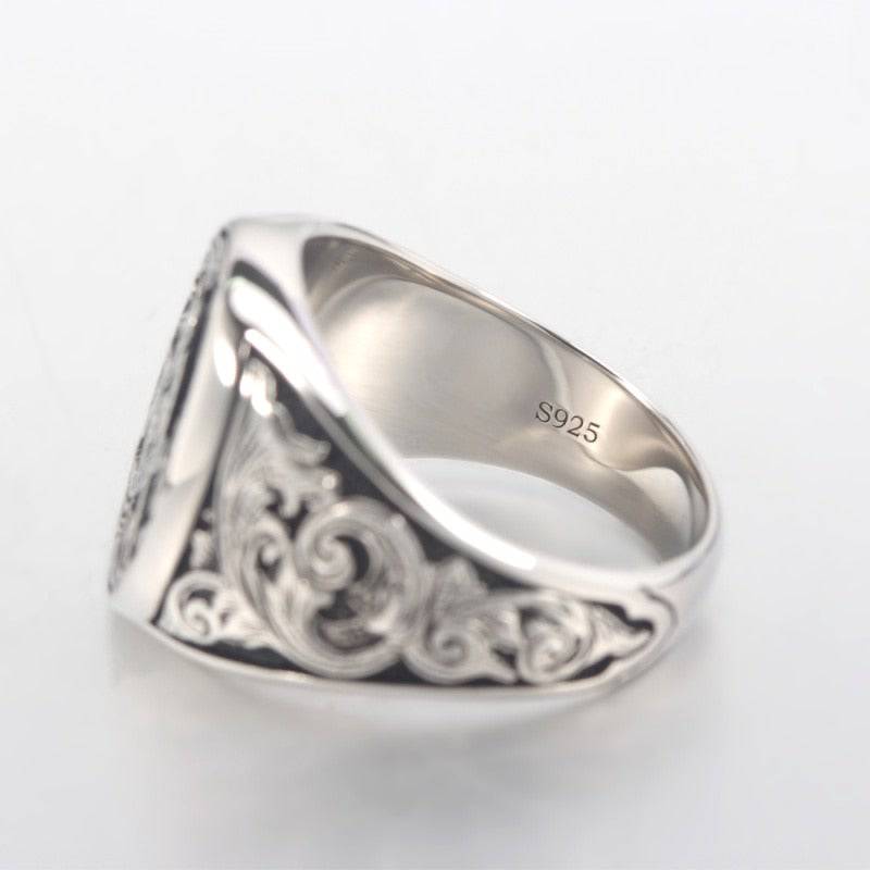 Master Mason Blue Lodge Ring - Signet Skull Square and Compass 925 Sterling Silver - Bricks Masons