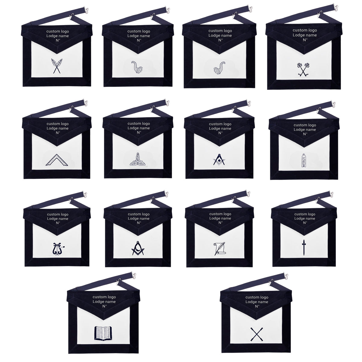 Officers Blue Lodge Officer Apron Set - Machine Embroidery (Set of 14) - Bricks Masons