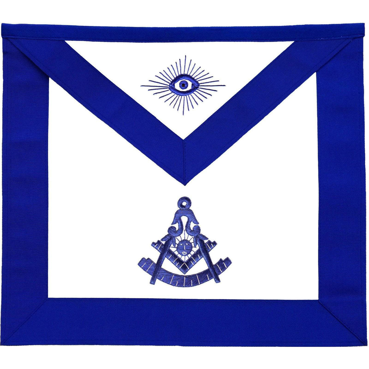 Past Master Blue Lodge Apron - Royal Blue Grosgrain with Blue Hand Embroidery - Bricks Masons