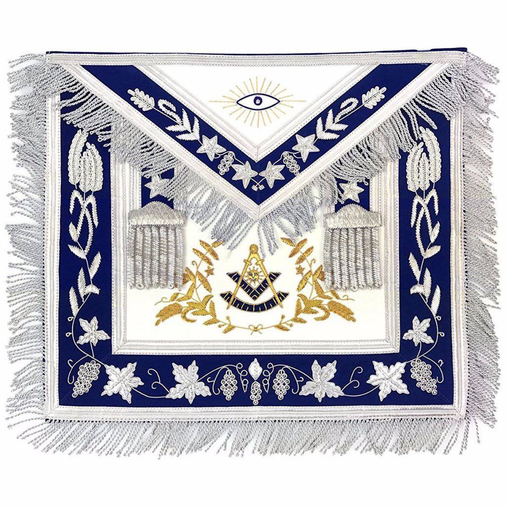 Past Master Blue Lodge Apron - White & Blue Hand Embroidery - Bricks Masons