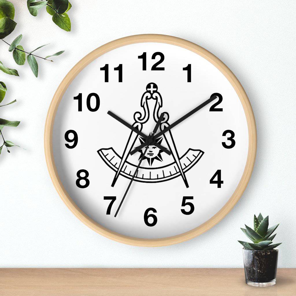 Past Master Blue Lodge Clock - Wooden Frame - Bricks Masons