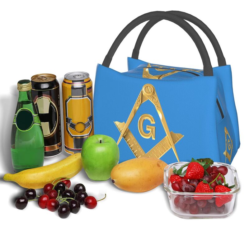 Master Mason Blue Lodge Lunch Bag - Golden Square and Compass G Thermal Insulated - Bricks Masons