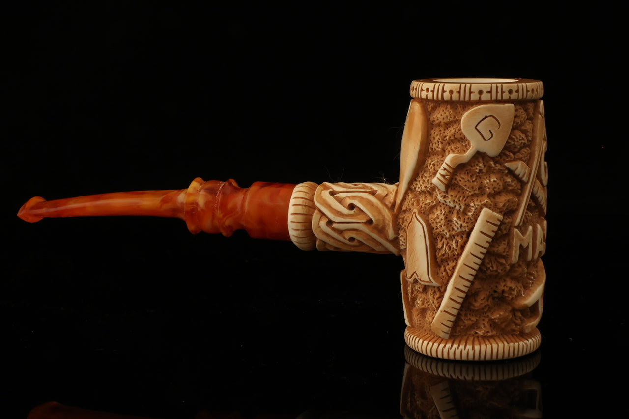 Master Mason Blue Lodge Meerschaum Pipe - Handcrafted Mason Gavel Shape - Bricks Masons