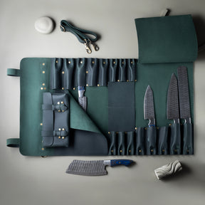 Professional 16-Pocket Leather Master Knife Roll (4) - Bricks Masons