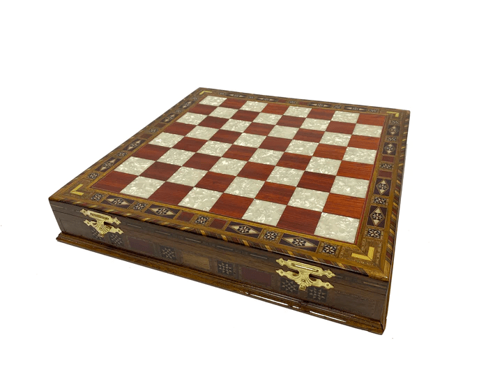 Master Mason Blue Lodge Chess Set - Wood Mosaic Pattern