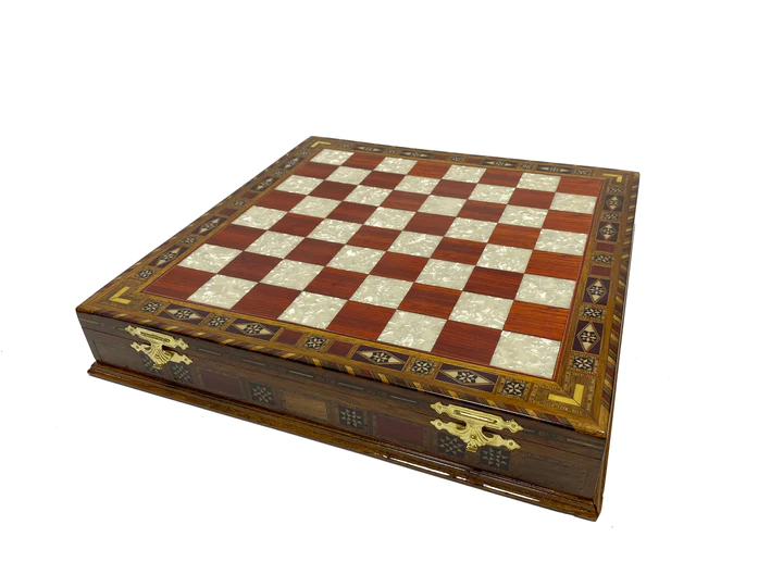 33rd Degree Scottish Rite Chess Set - Wings Down Wood Mosaic Pattern - Bricks Masons