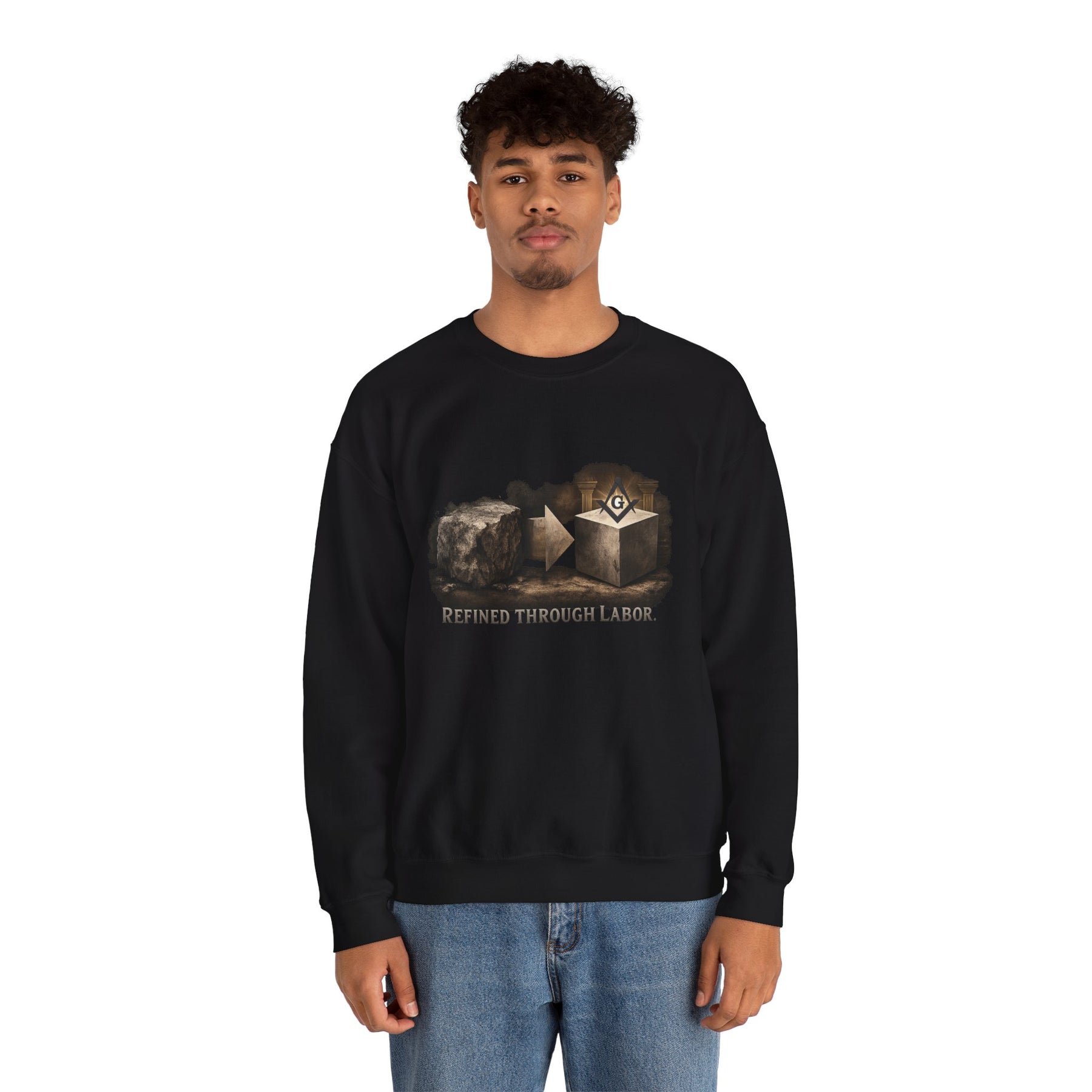 Master Mason Blue Lodge Sweatshirt - Refined Through Labor with Square & Compass G - Bricks Masons