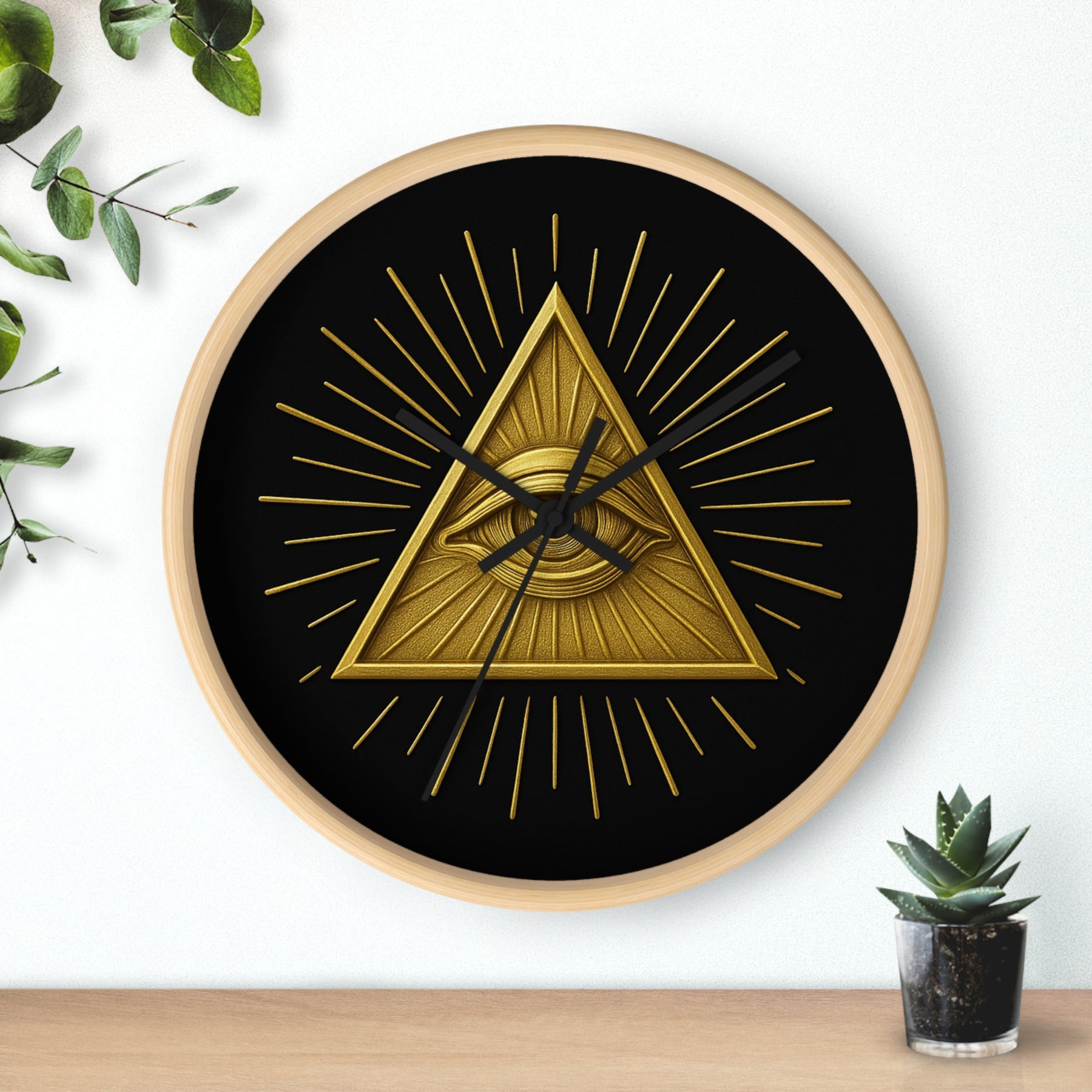 Eye of Providence Clock - Sacred Triangle Eye Emblem on Wooden Frame - Bricks Masons