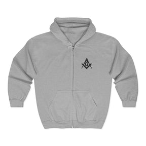 Master Mason Blue Lodge Hoodie - Zip Up Jacket Classic Square & Compass Look - Bricks Masons