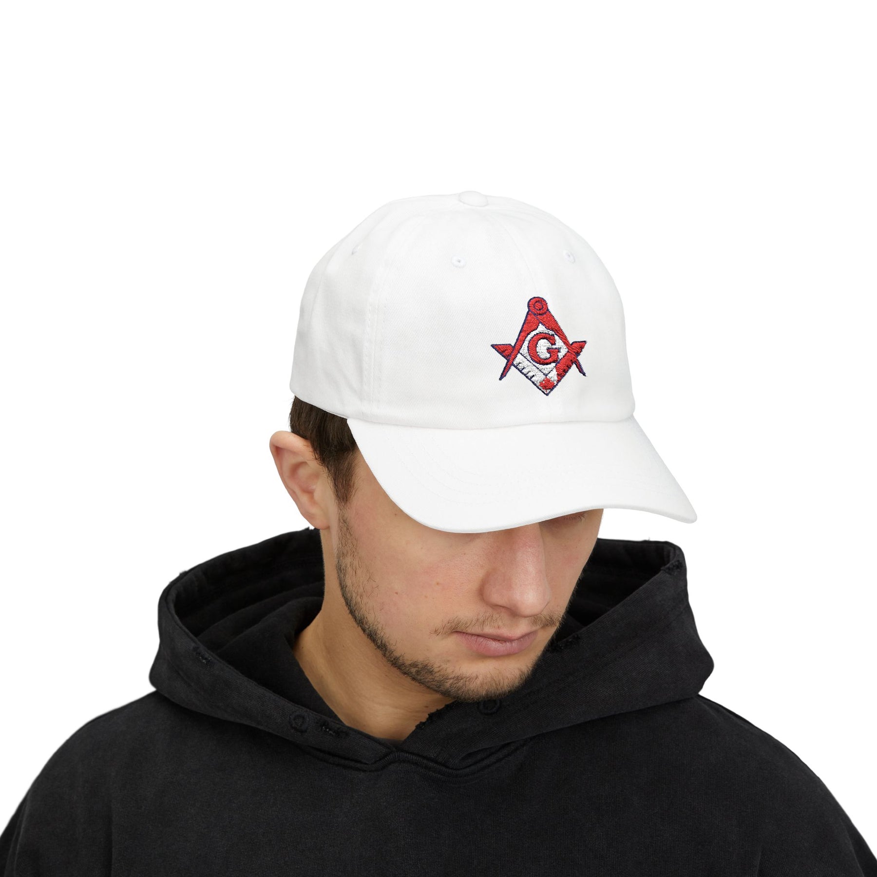 Master Mason Blue Lodge Canada Jurisdiction Baseball Cap - Red & White Square & Compass G - Bricks Masons