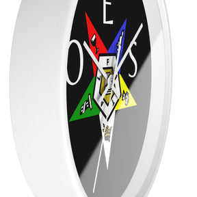 OES Clock - Colorful Star Emblem with OES Lettering on Wooden Frame - Bricks Masons