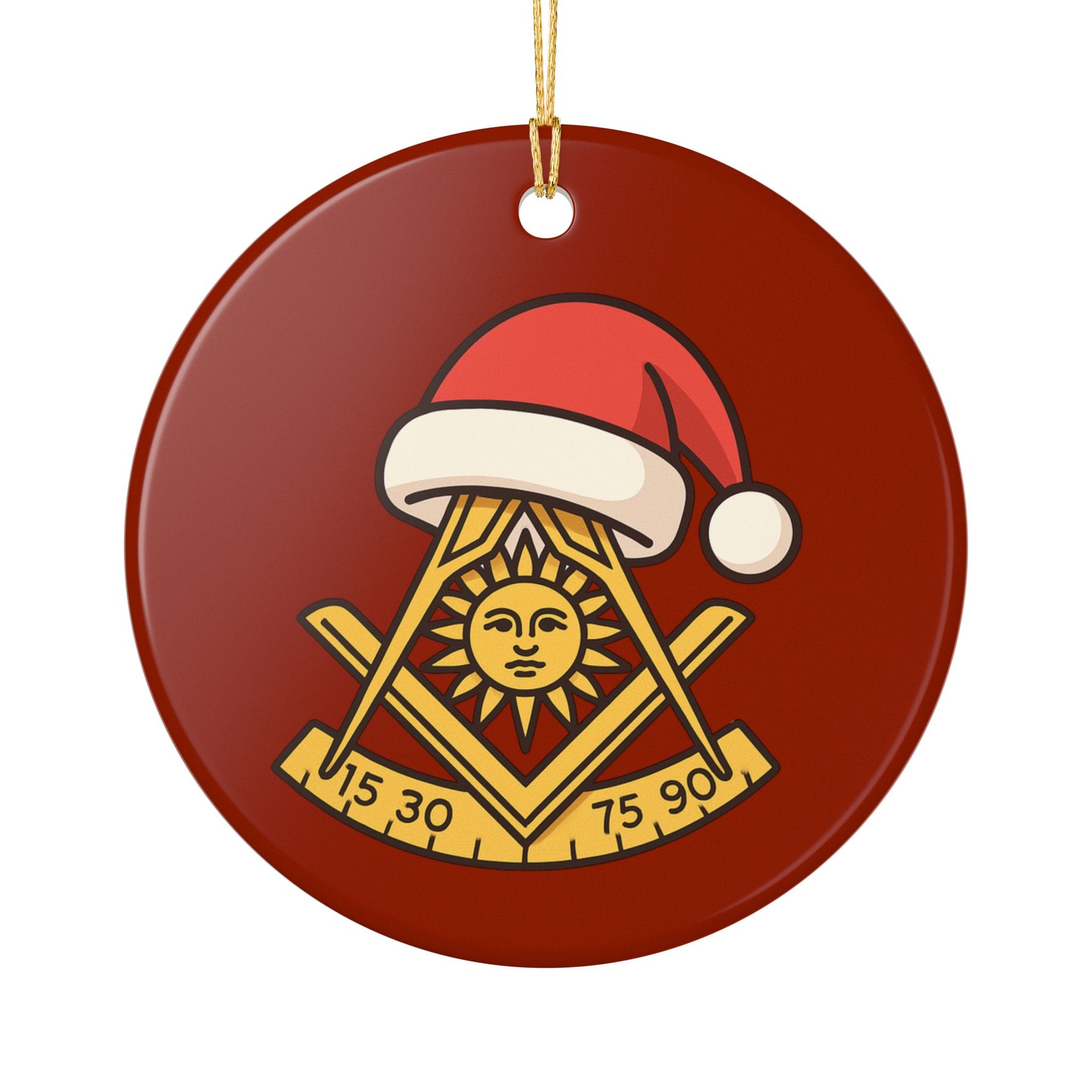 Past Master Blue Lodge Christmas Ornament - Golden Square & Compass with Quadrant Sun - Bricks Masons
