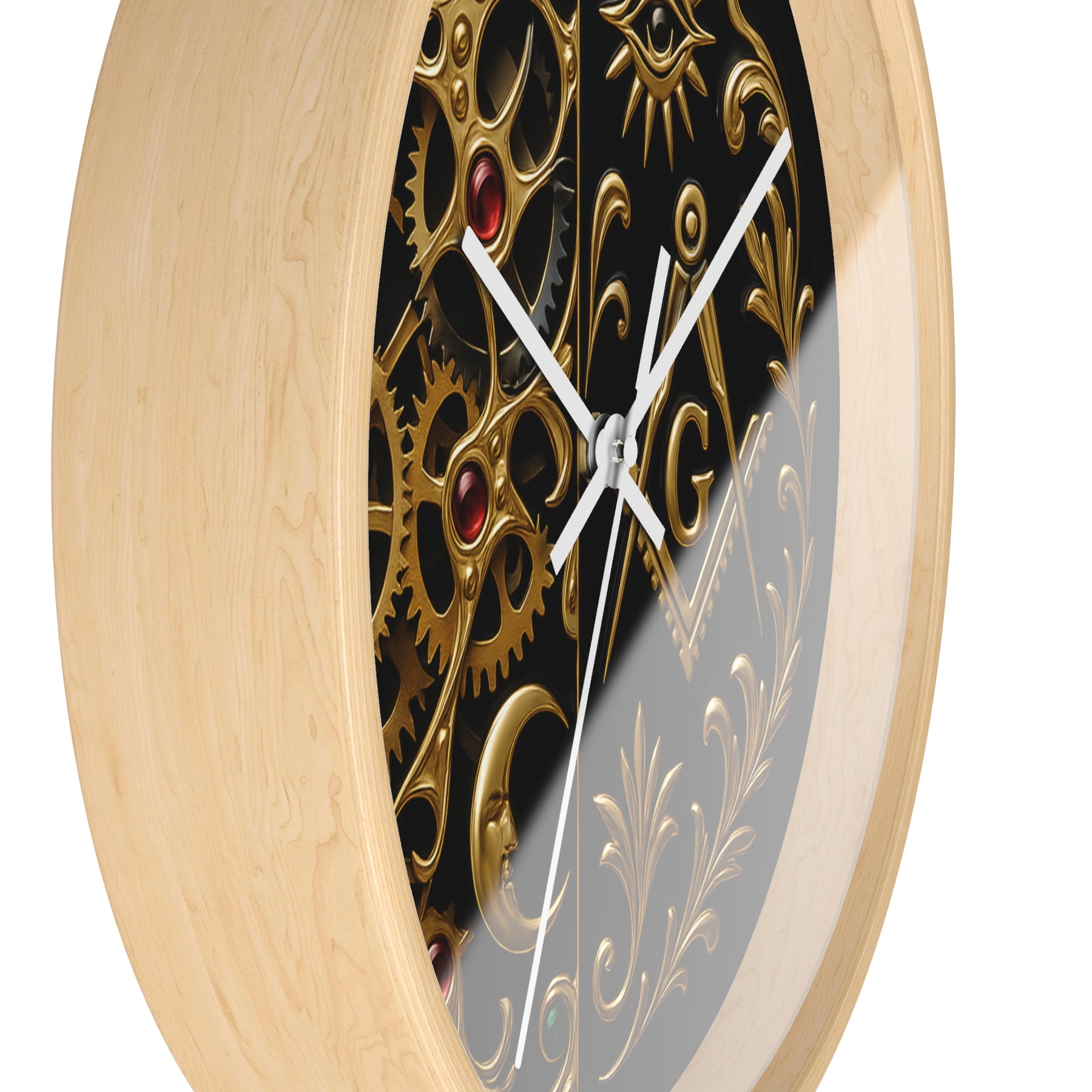 Master Mason Blue Lodge Clock - Split Dial Gear with Moon S&C G with Eye - Bricks Masons