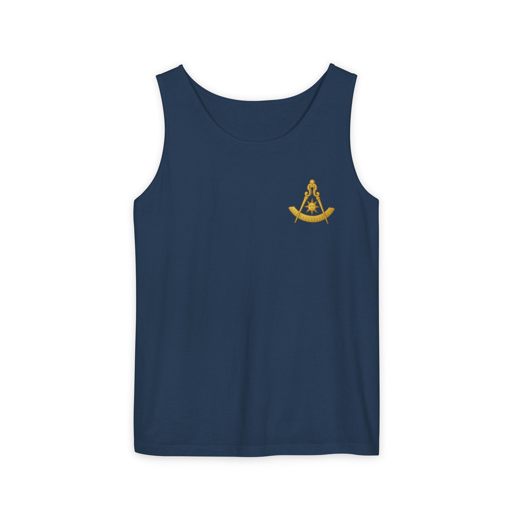 Past Master Blue Lodge Tank Top - Garment-Dyed Compass With Sun & Quadrant - Bricks Masons