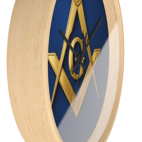 Master Mason Blue Lodge Clock - S & C Emblem on Elegant Wooden Frame - Bricks Masons
