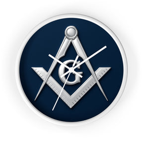 Master Mason Blue Lodge Clock - S&C G Emblem on Wood Frame - Bricks Masons