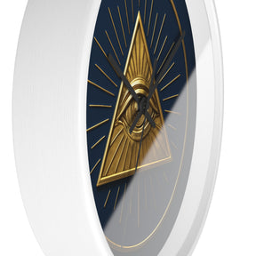 Eye of Providence Clock - Pyramid with All Seeing Eye Design on Wooden Frame - Bricks Masons