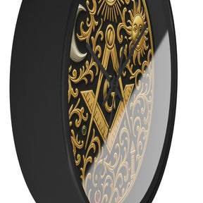Master Mason Blue Lodge Clock - S&C G with Sun Moon & Eye with Golden Ornates - Bricks Masons