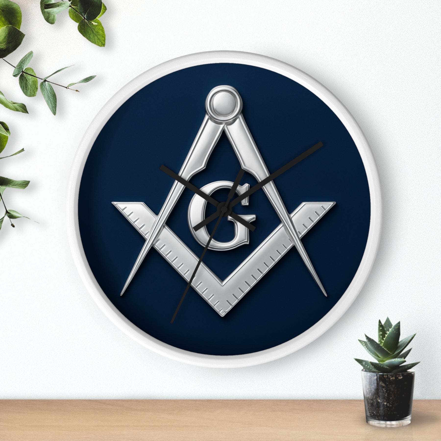 Master Mason Blue Lodge Clock - S&C G Emblem on Wood Frame - Bricks Masons