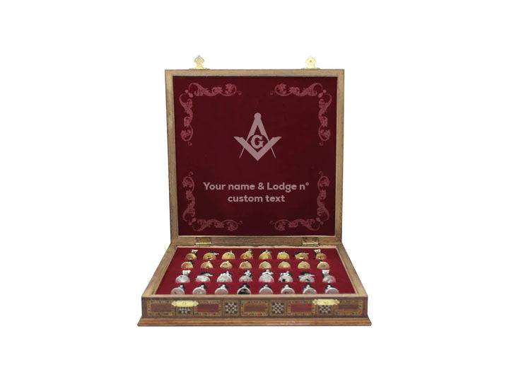 Master Mason Blue Lodge Chess Set - Wood Mosaic Pattern