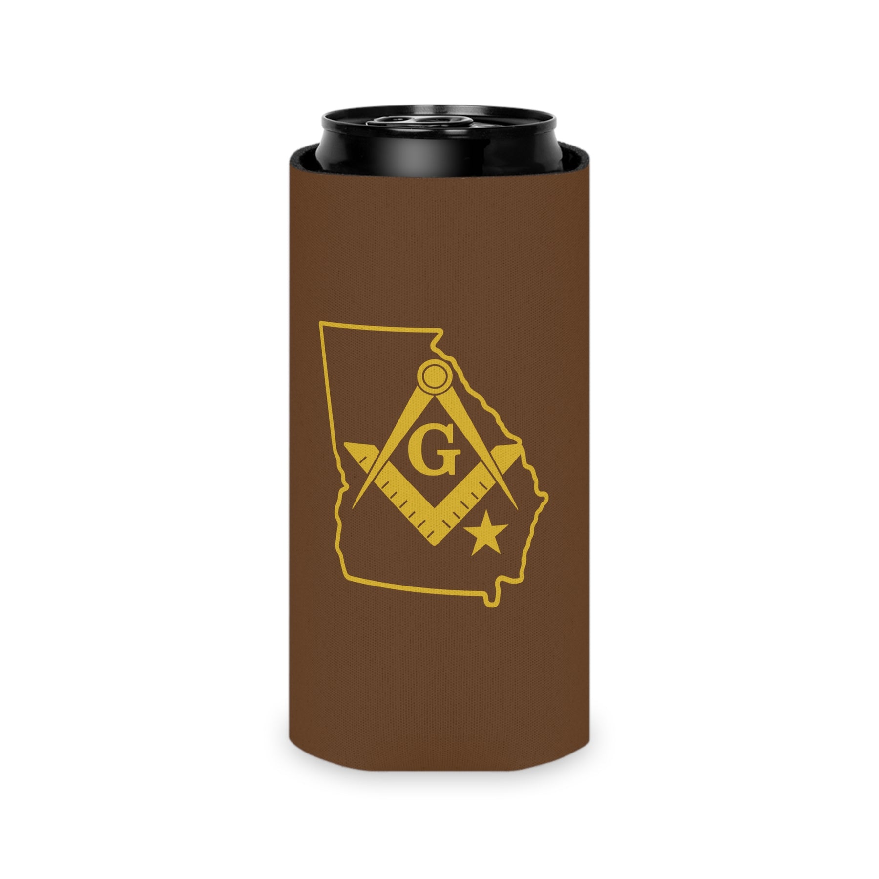 Master Mason Blue Lodge Can Cooler - Georgia Mason Brown Color - Bricks Masons