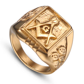 Master Mason Blue Lodge Ring - Gold Titanium Steel - Bricks Masons