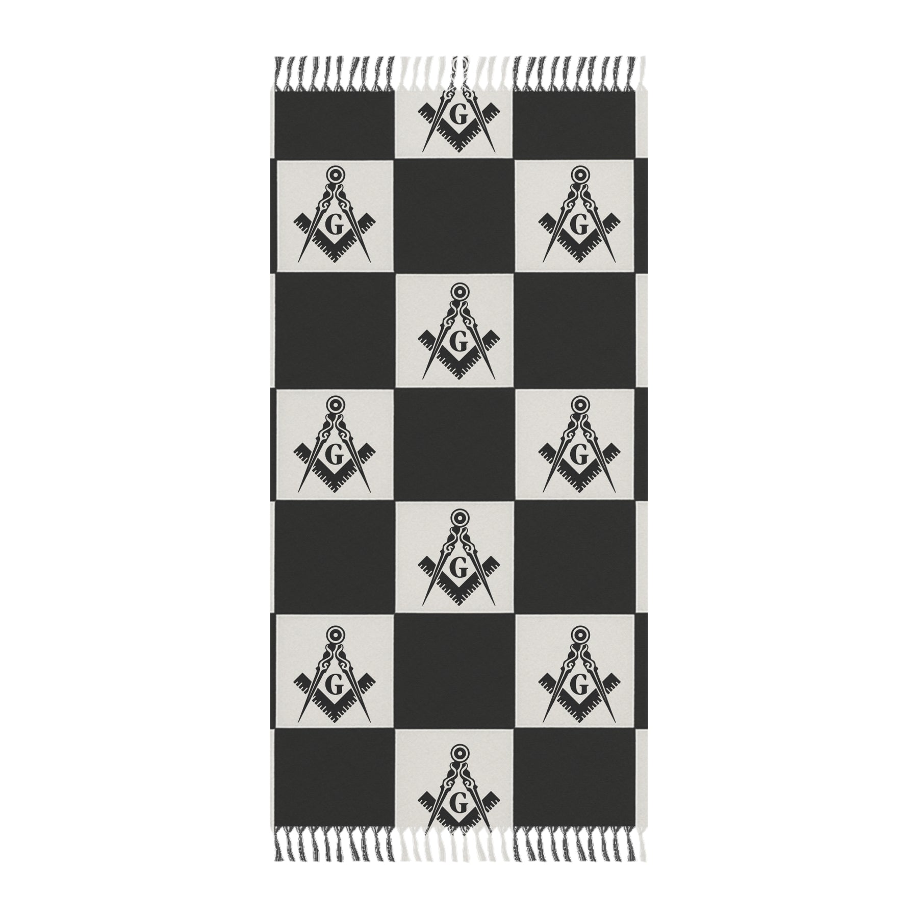 Master Mason Blue Lodge Towel - S & C With Chekered Pattern Beach Cloth - Bricks Masons