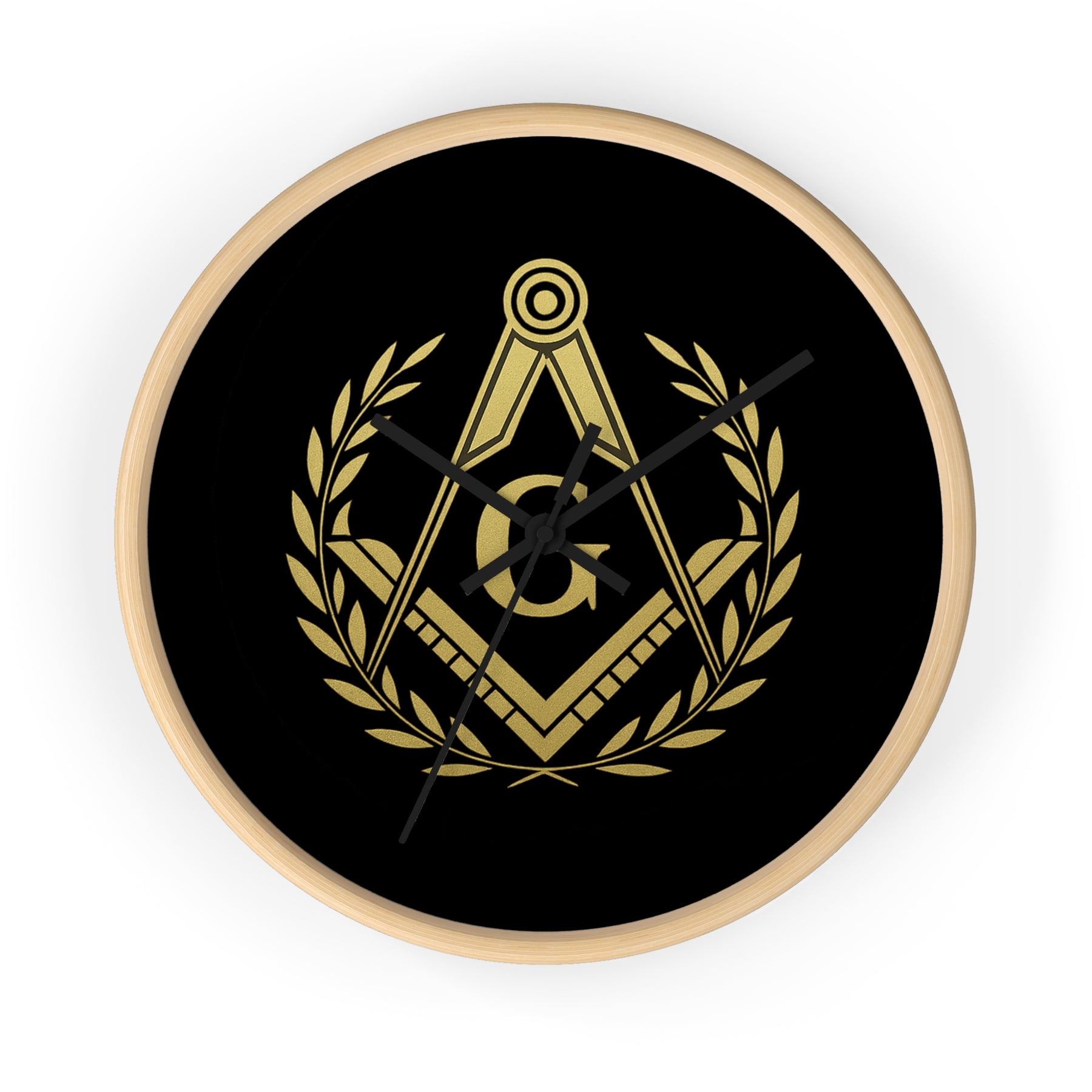 Master Mason Blue Lodge Clock - Wreath with Square & Compass G in Wooden Frame - Bricks Masons