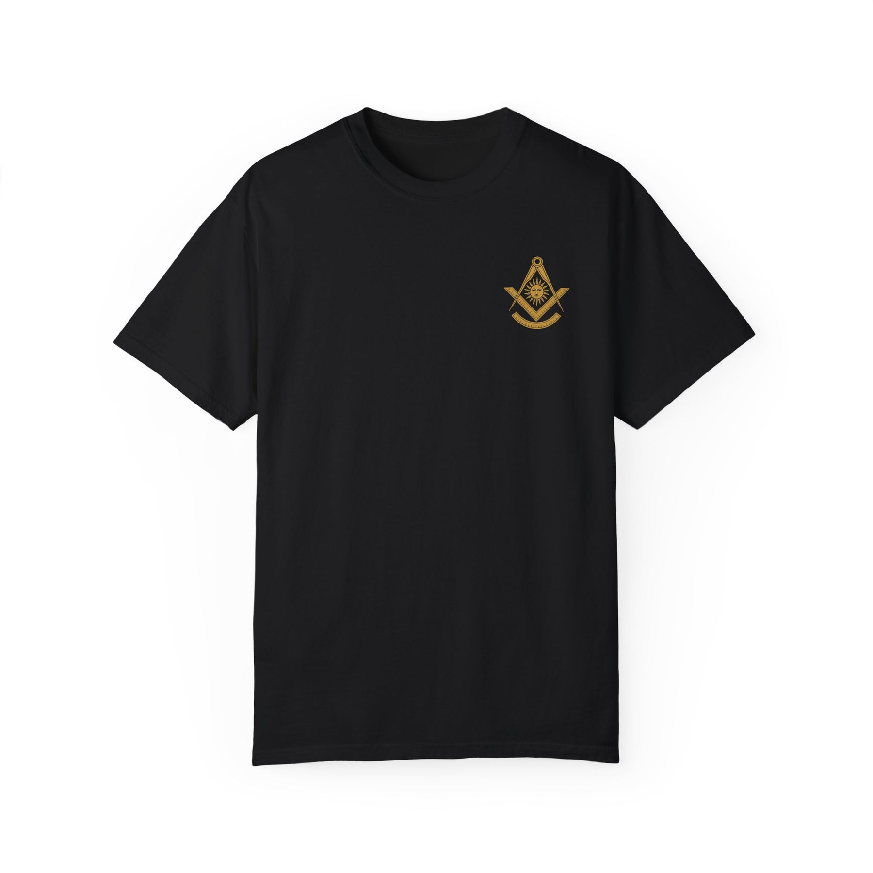 Past Master Blue Lodge T-Shirt - Garment-Dyed Square & Compass, Quadrant - Bricks Masons