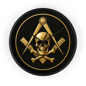 Widows Sons Clock - Square & Compass with Skull Emblem on Wooden Frame - Bricks Masons