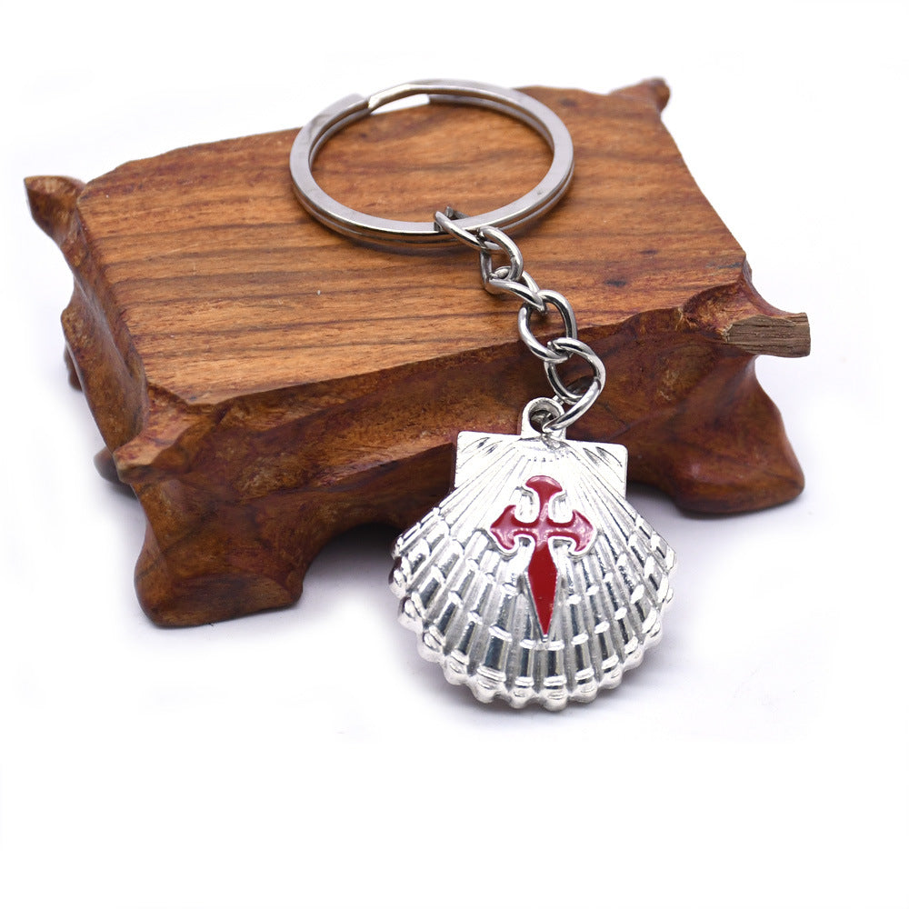 St. Thomas of Acon Keychain - Silver Cross Shell Cross Pendant - Bricks Masons