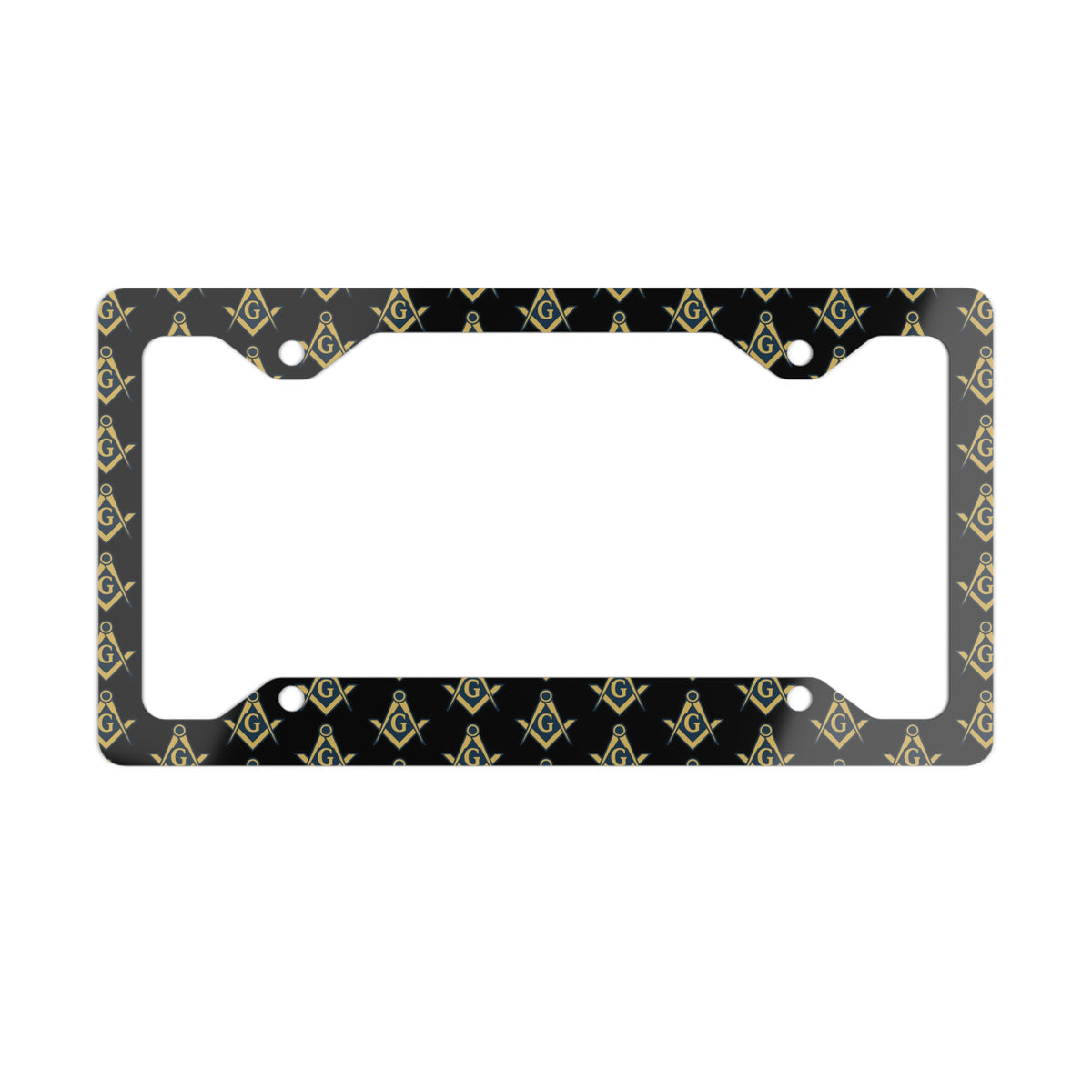 Master Mason Blue Lodge License Plate Frame - Black & Gold Square & Compass with G - Bricks Masons