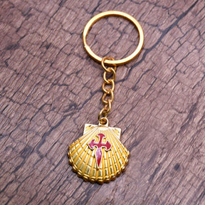 St. Thomas of Acon Keychain - Gold Cross Shell Cross Pendant - Bricks Masons