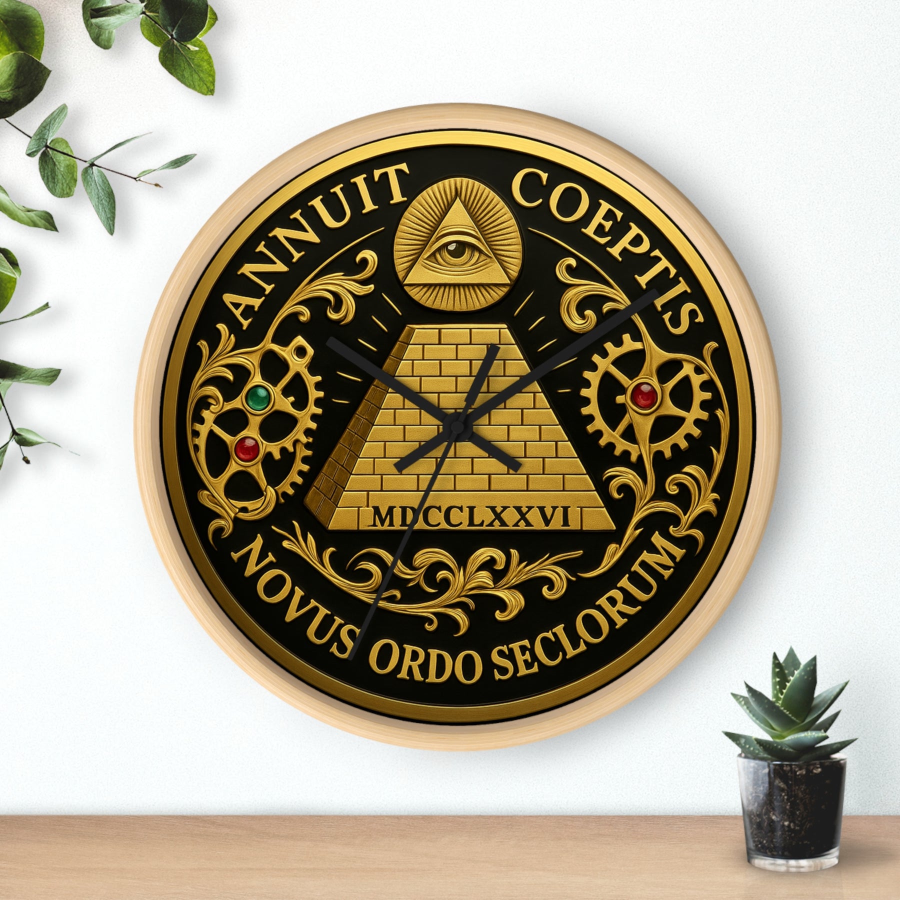 Eye of Providence Clock - Pyramid and All Seeing Eye with Latin Motto - Bricks Masons