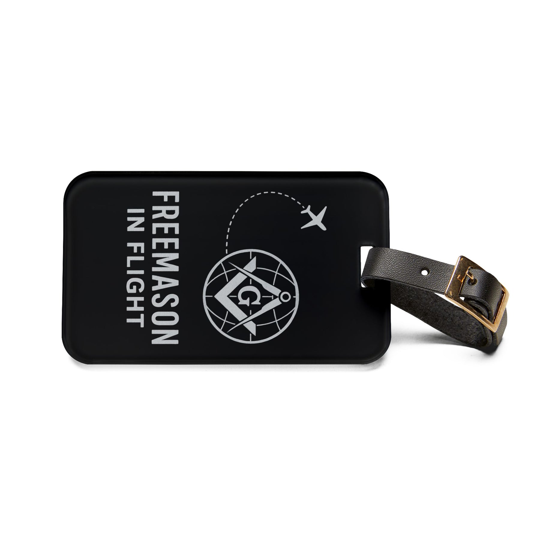 Master Mason Blue Lodge Luggage Tag -  Freemason In Flight With Adjustable Leather Strap - Bricks Masons