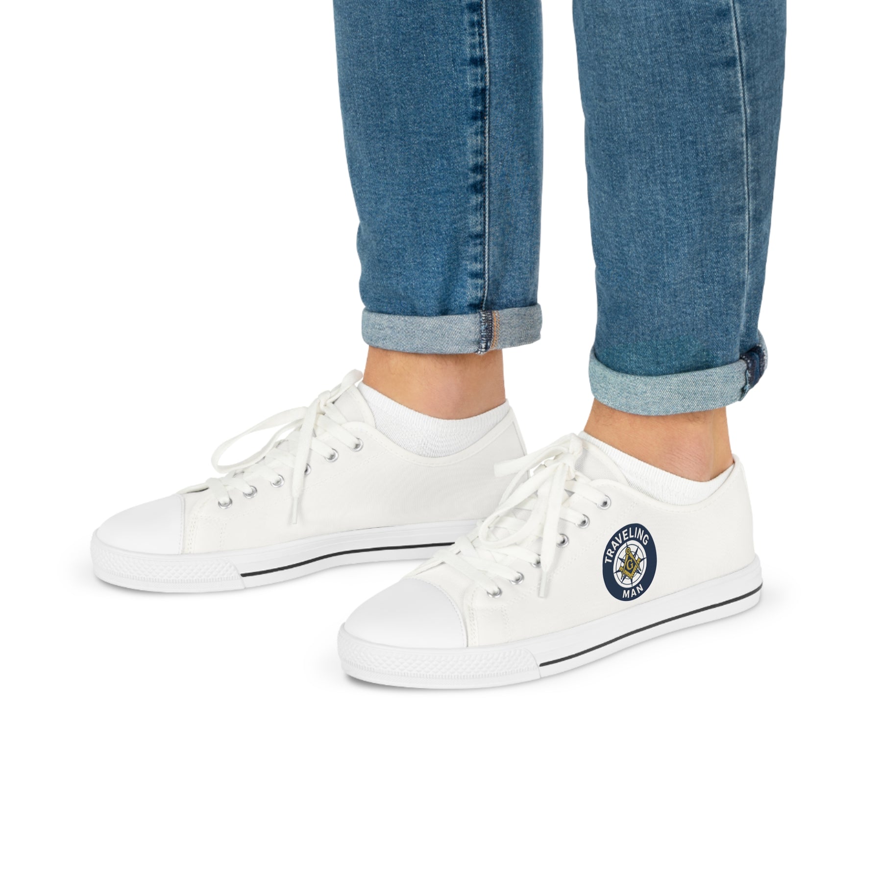 Master Mason Blue Lodge Sneaker - Low Top Sneaker Black & White Traveling Mason - Bricks Masons