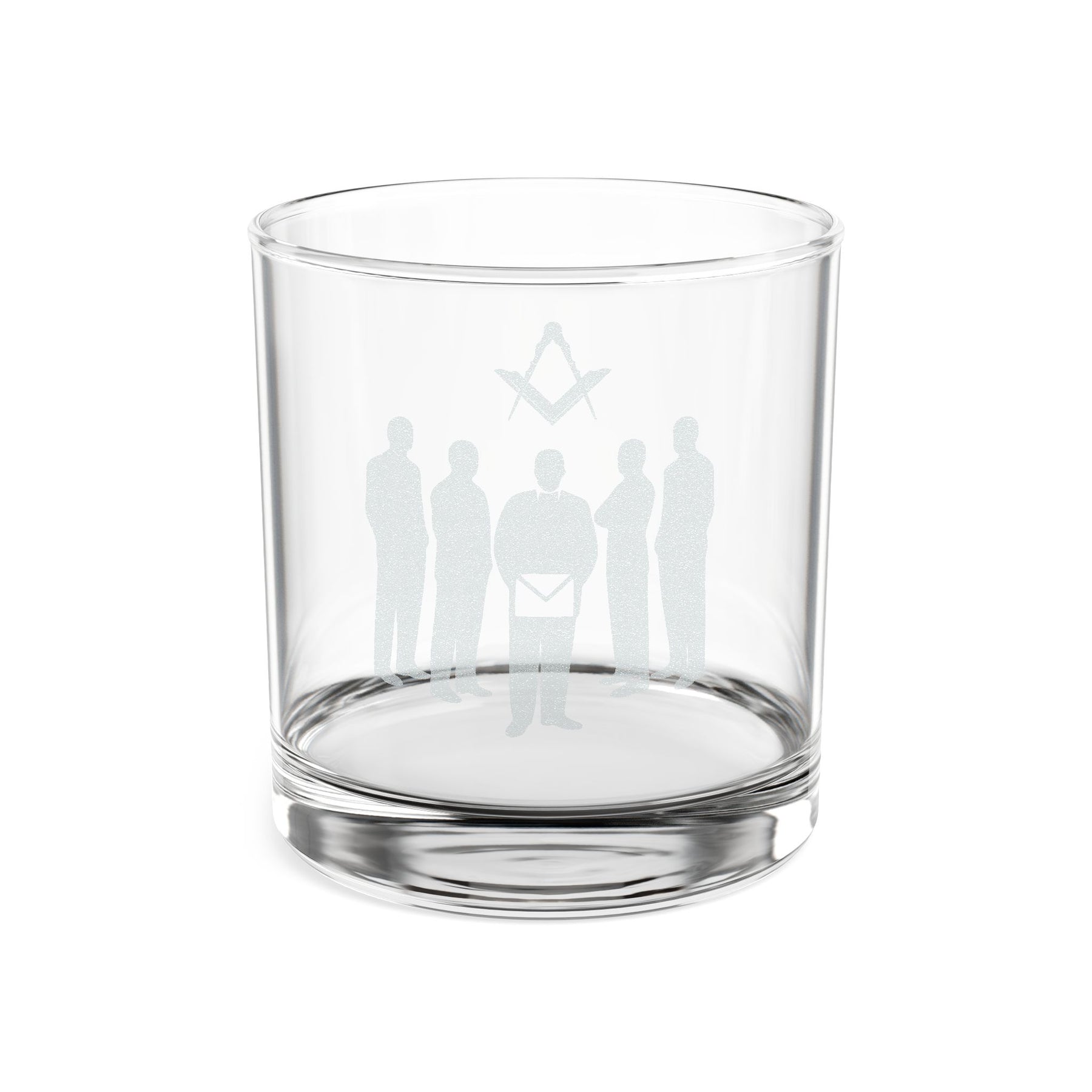 Master Mason Blue Lodge Whiskey Glass - Brotherhood Standing Figures Square & Compass