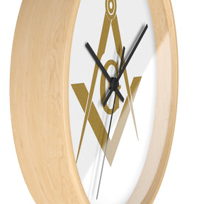 Master Mason Blue Lodge Clock - Golden Square & Compass G on White Dial - Bricks Masons