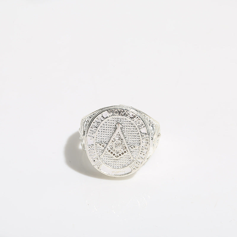 Master Mason Blue Lodge Ring - Silver Plating Square And Compass G - Bricks Masons