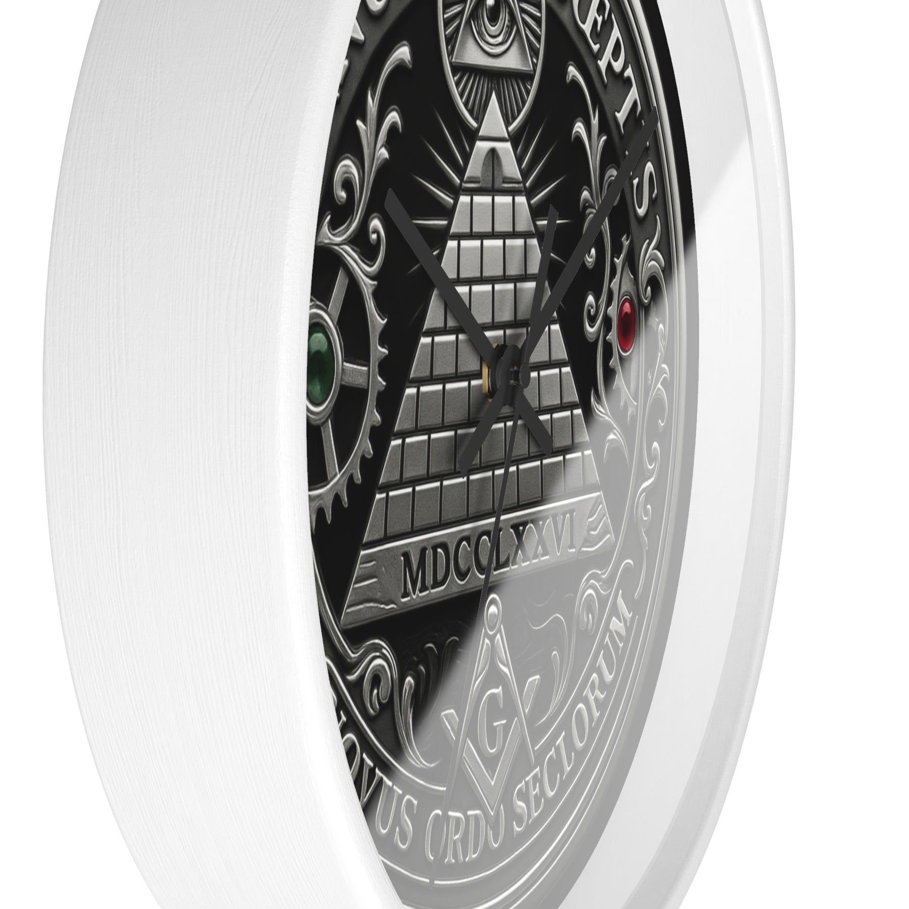 Master Mason Blue Lodge Clock - S&C with Pyramid & All Seeing Eye Latin Motto - Bricks Masons